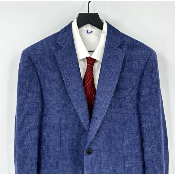 FACONNABLE jacket blazer sport coat wool hemp cupro two button blue US 38R - Picture 3 of 10